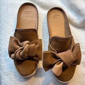 UGG Women's Tan Mules with Bow Accent